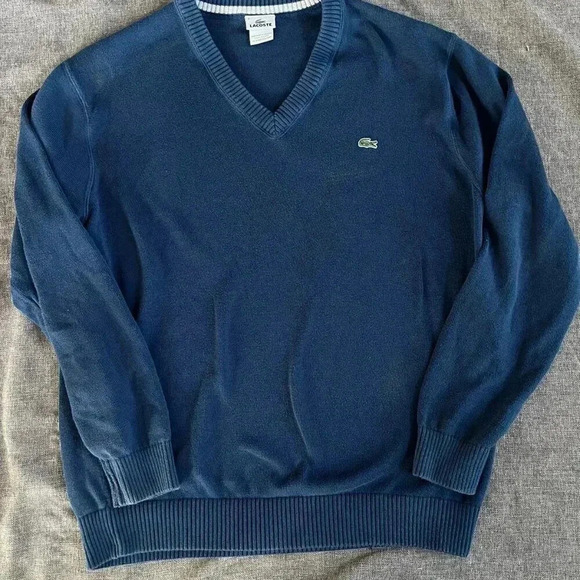 Lacoste Men’s Sweater Size 6 Blue 100%‎ Cotton V-Neck Long Sleeve - Picture 1 of 15